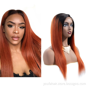 Wholesale Price 12A Virgin Brazilian Human Hair Orange 1b/350 Ombre Color 4x4 Transparent HD Lace Closure Wigs for Black Women